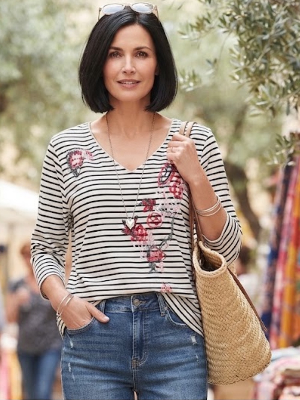 Coldwater Creek cotton heart beaded top
